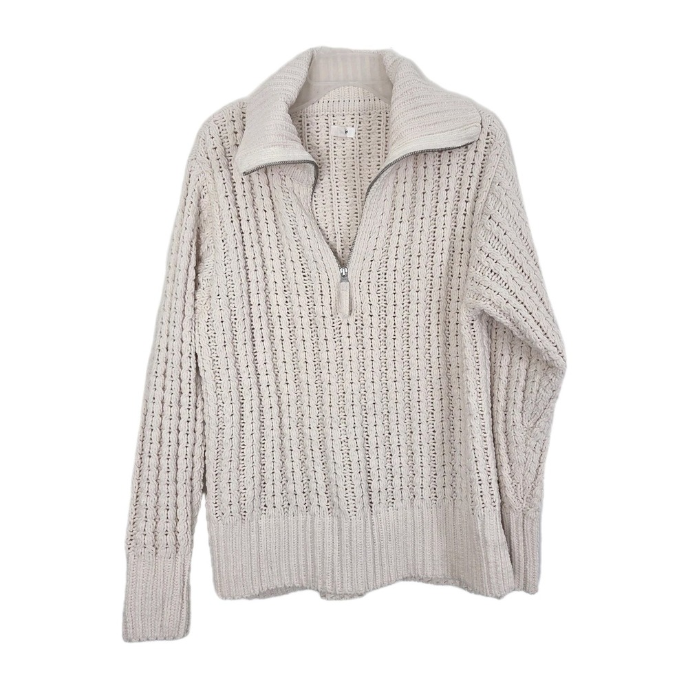 Aeire open cable knit cream 1/4 zip long womens small cozy sweater Cozy Soft